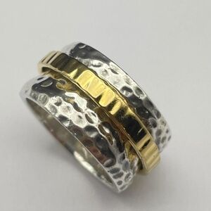 Vintage Silpada Spinner Ring Hammered Sterling Silver & 14K Gold Plated Size 8